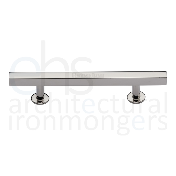 C4760 96-PNF • 096 x 159 x 11 x 19 x 32mm • Polished Nickel • Heritage Brass Square Bar Round Foot Cabinet Pull Handle